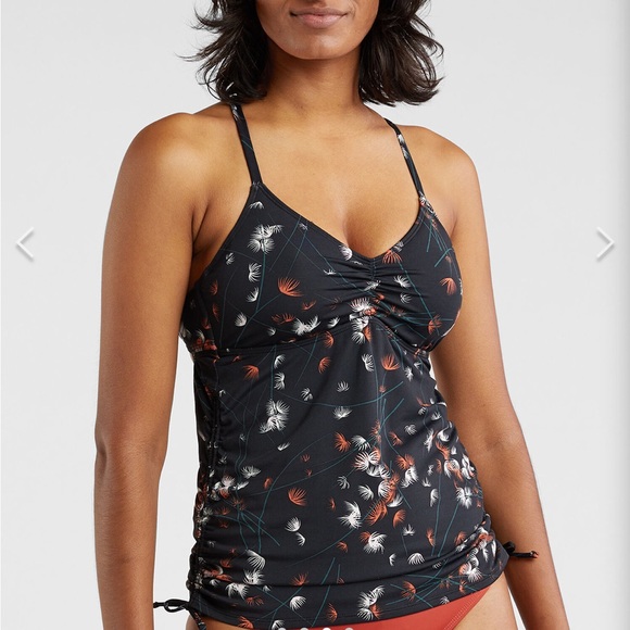 Title Nine /Carve design Black Floral Tankini top with Cross Straps & rouched ti - Picture 4 of 9